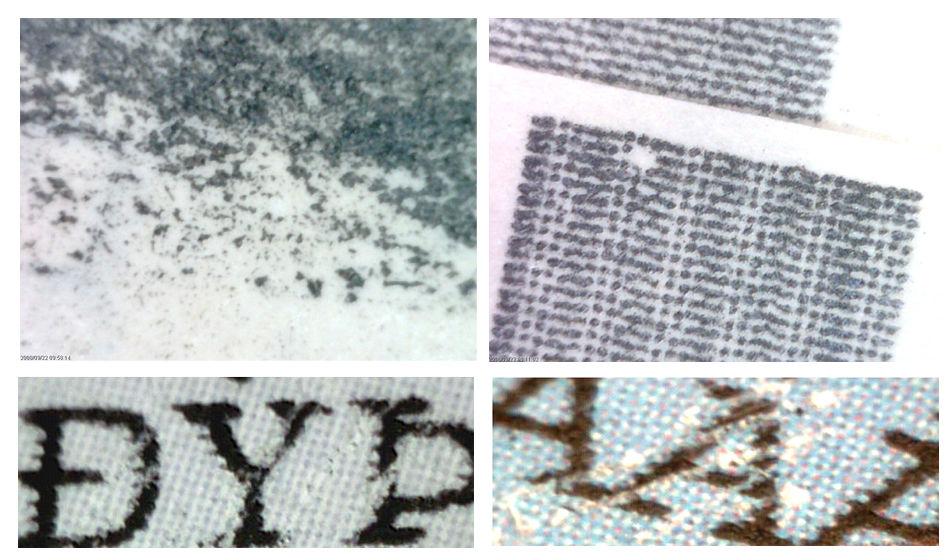 Four paper samples optically examined
